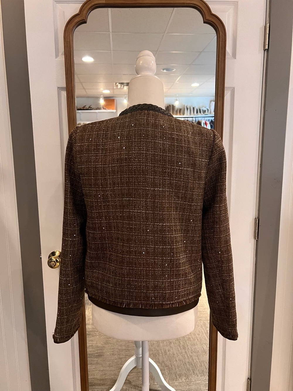 Brown Tweed Braided-Trim blazer - Picture 2 of 3